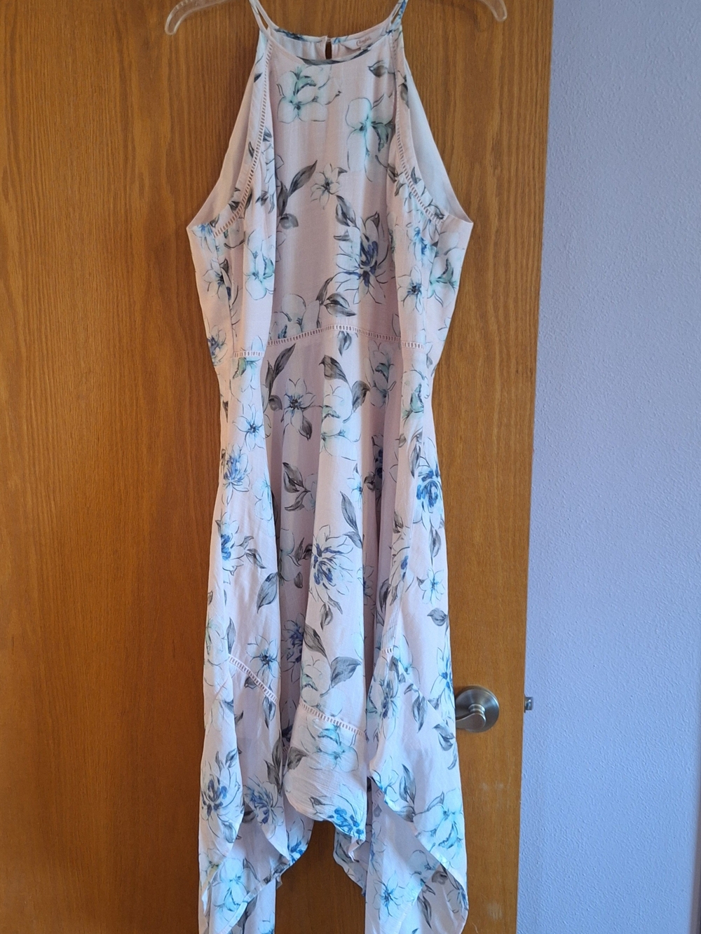 Candie's Pink Halter High-Low Dress with Blue Floral Print